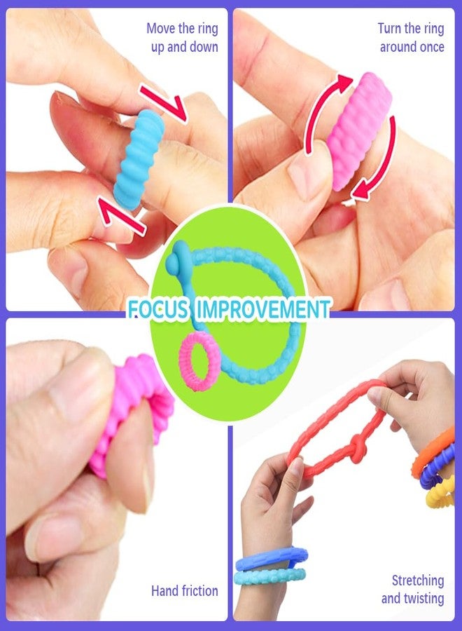Zibuyu® 12 Pcs Silicone Sensory Bracelets & Rings for Kids Fidget Toys for Kids Colored and Textured Sensory Bracelets Rings Safe Food Grade Silicone Soft Anxiety Stress Pocket Sensory Toys - Image 5